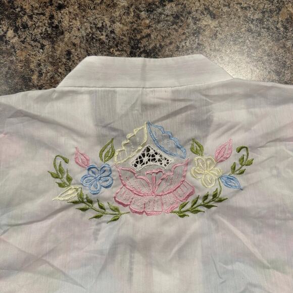 Vintage Top Cottage Coastal Grandma Boho Embroidered Floral Button Up White 2X - Picture 6 of 8